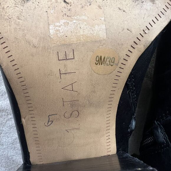 1.State Jelin Black Leather Ankle Studded Boots Block Heel Pointed Toe Women’s 9 - Picture 13 of 16